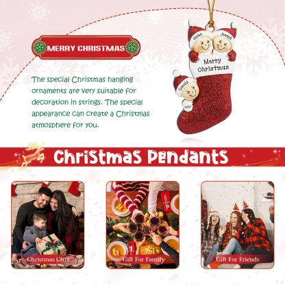 Navidad-Ornamentos Navideños de Madera Calcetín 3 Nombres con Texto Personalizados