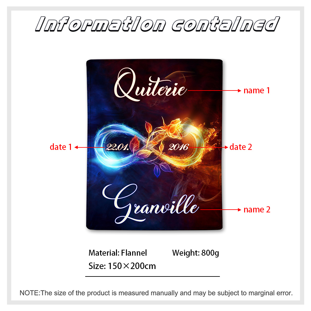 Pareja-Manta de buen calidad de infinito de rosa personalizada con nombres y fecha-Jessemade ES