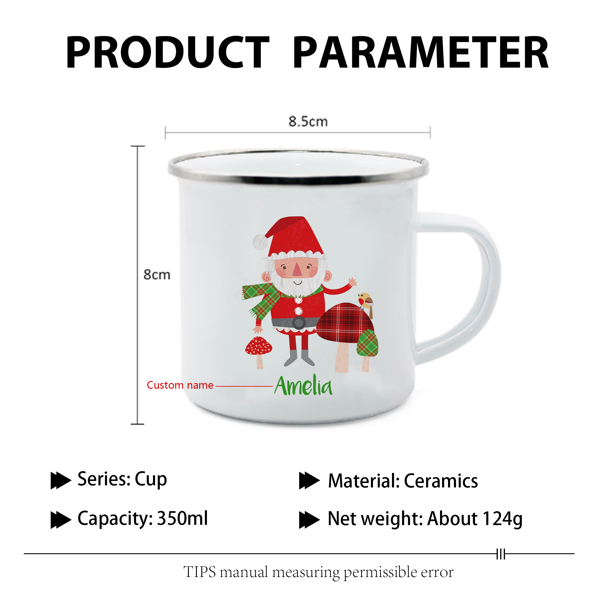 Navidad-Taza Papá Noel para niños con 1 nombre personalizado