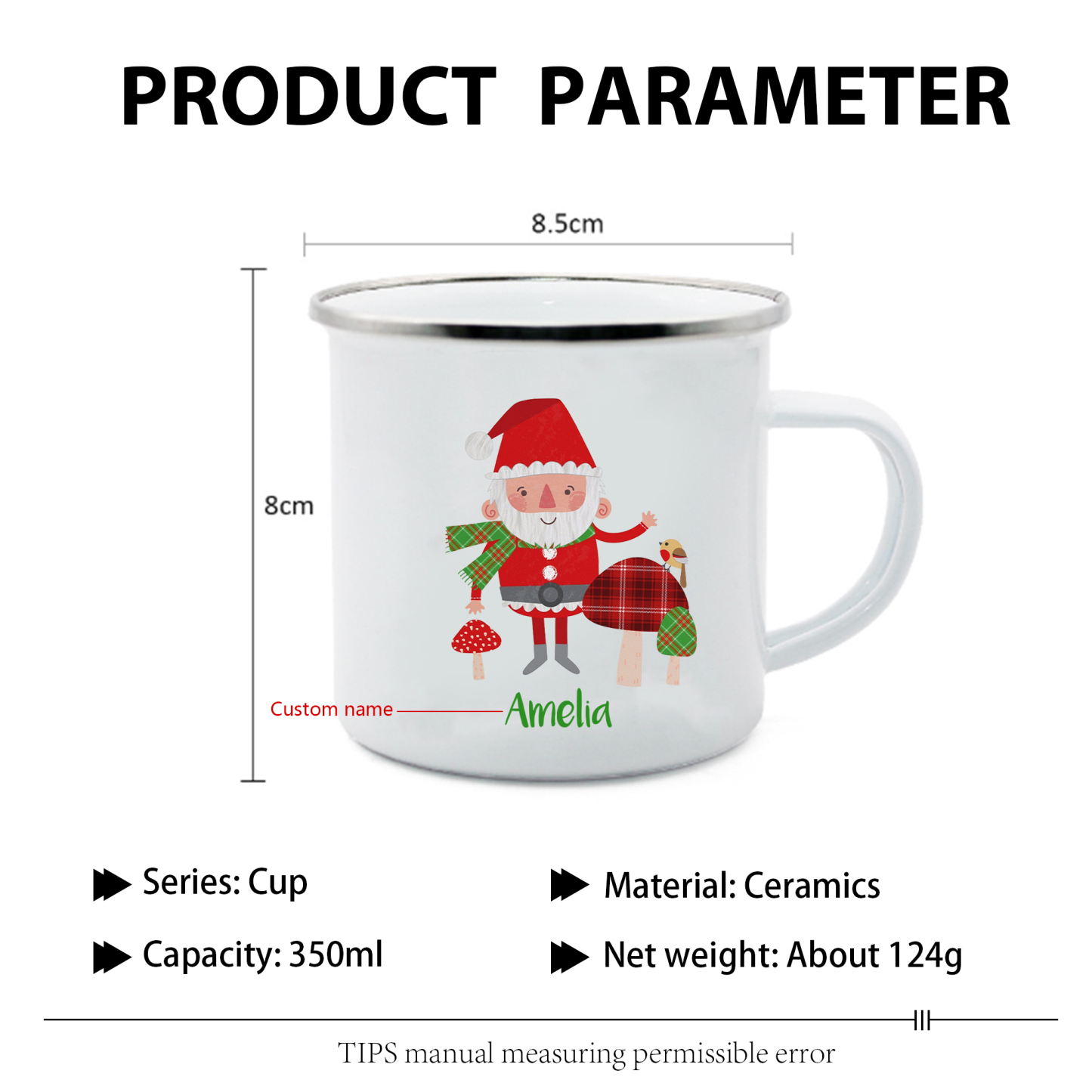 Navidad-Taza Papá Noel para niños con 1 nombre personalizado