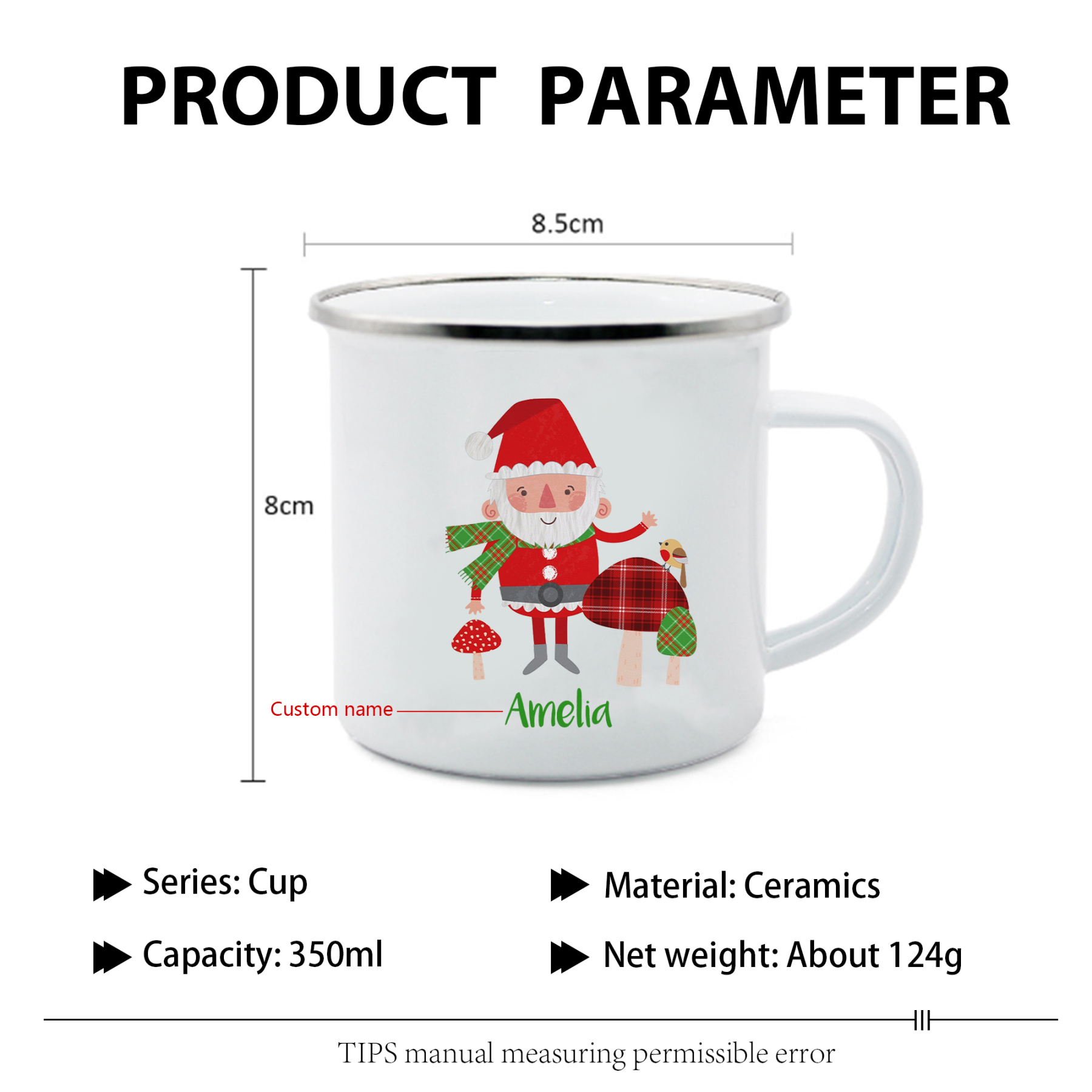 Navidad-Taza Papá Noel para niños con 1 nombre personalizado