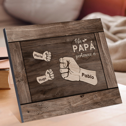 A mi papá - Lámina marco de madera puño con puño 3 nombres personalizados-Jessemade ES
