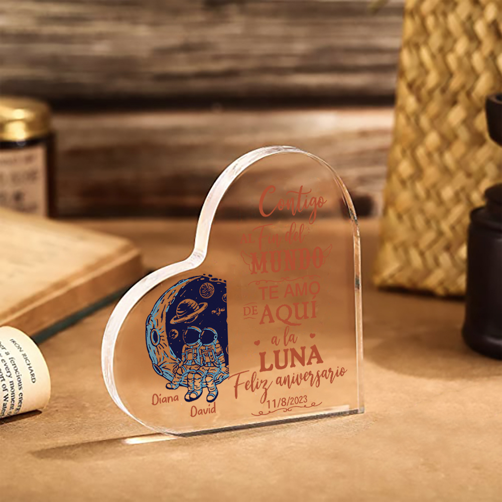 Valentín-Placa de acrílico en forma de corazón aniversario con fecha y nombres personalizados-Jessemade ES