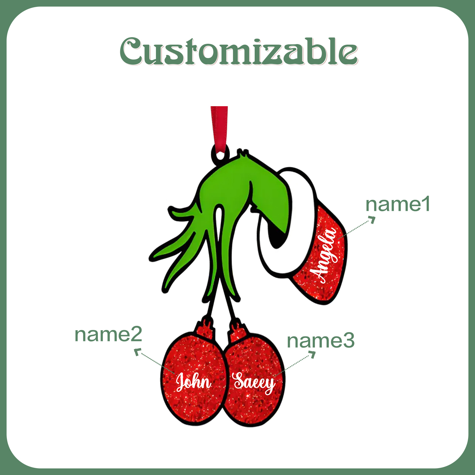 Navidad-Ornamento navideño de madera mano mágica con 3 nombres personalizados