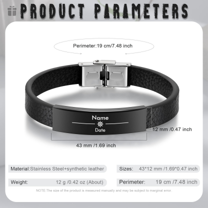 Pulsera de Cuero con Placa de Nombre y Fecha Personalizados -Jessemade ES