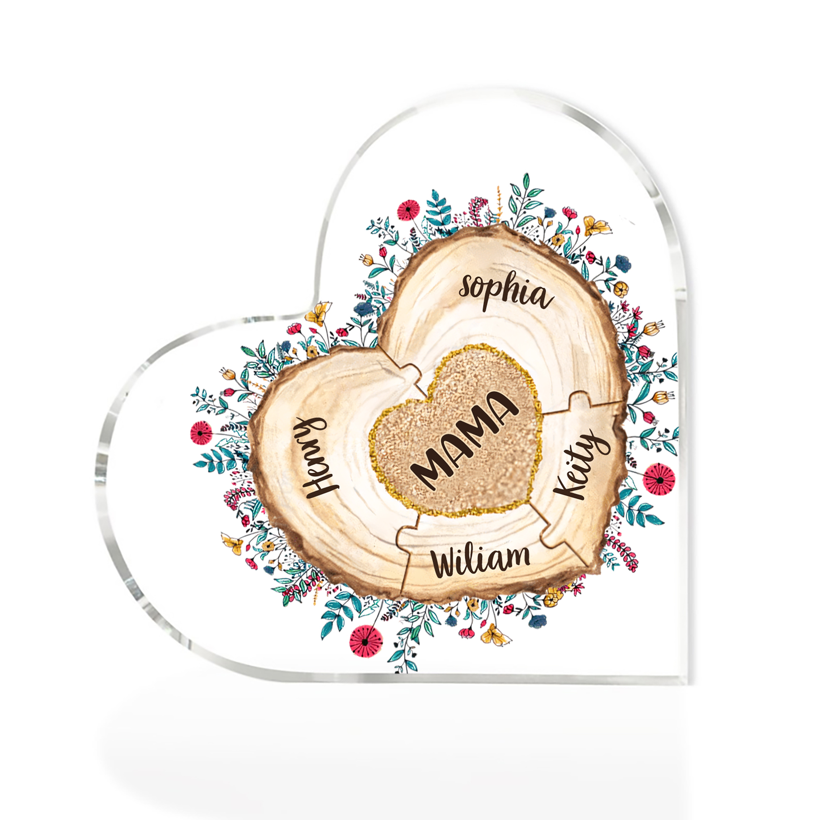 A mi mamá/abuela-Placa de acrílico "Corazones" en forma de corazón 5 nombres personalizados-Jessemade ES