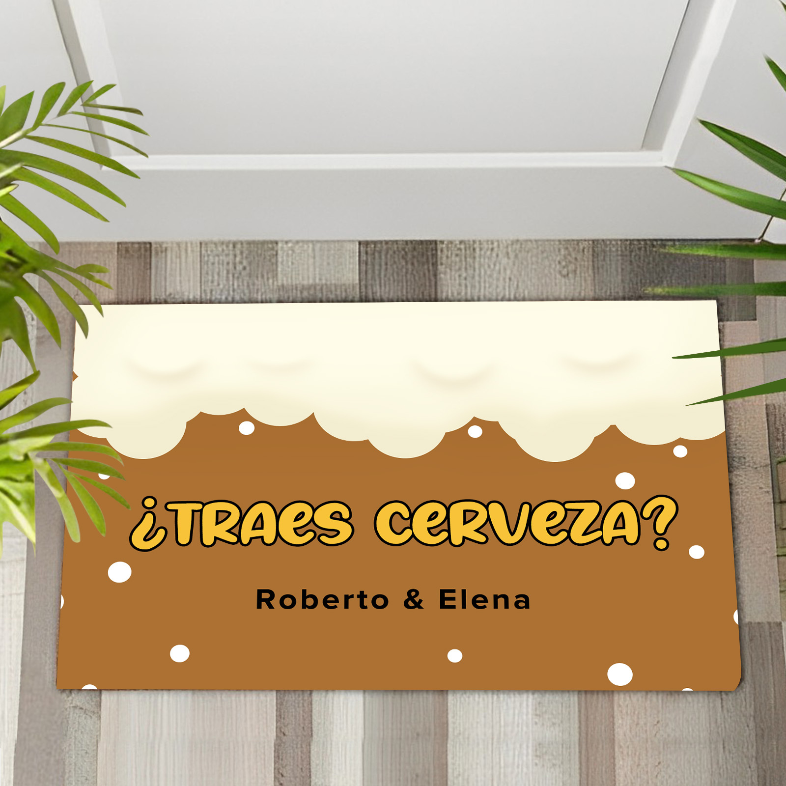 Felpudo/alfombra de entrada cerveza personalizado con 1 texto-Jessemade ES