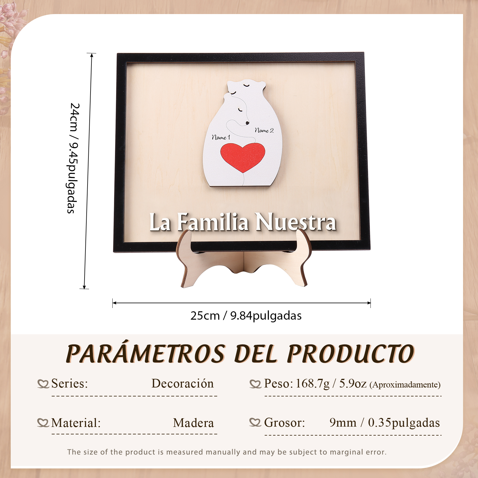 A familia-Adorno 2-6 nombres personalizados decoración de madera familia de canguros-Jessemade ES