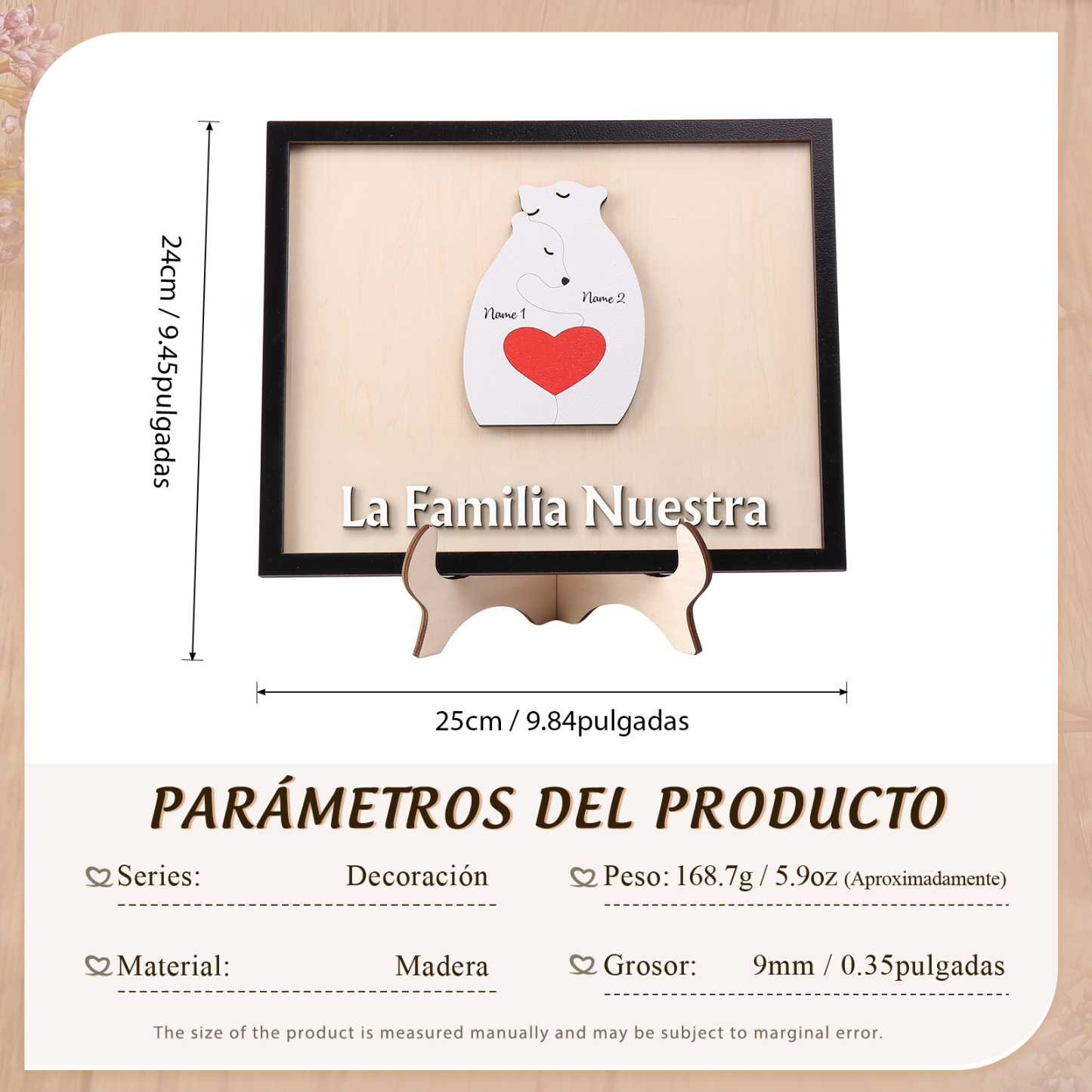 A familia-Adorno 2-6 nombres personalizados decoración de madera familia de canguros-Jessemade ES