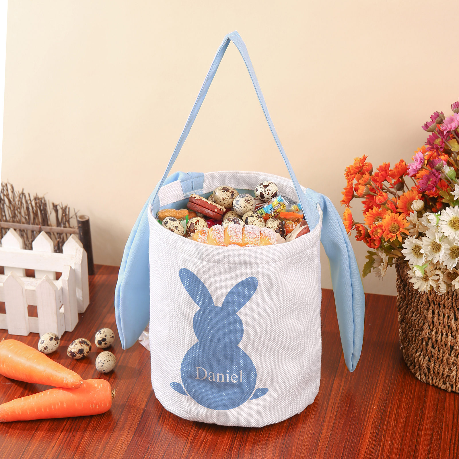 Pascua-Bolsa de conejo con 1 nombre personalizado-Jessemade ES