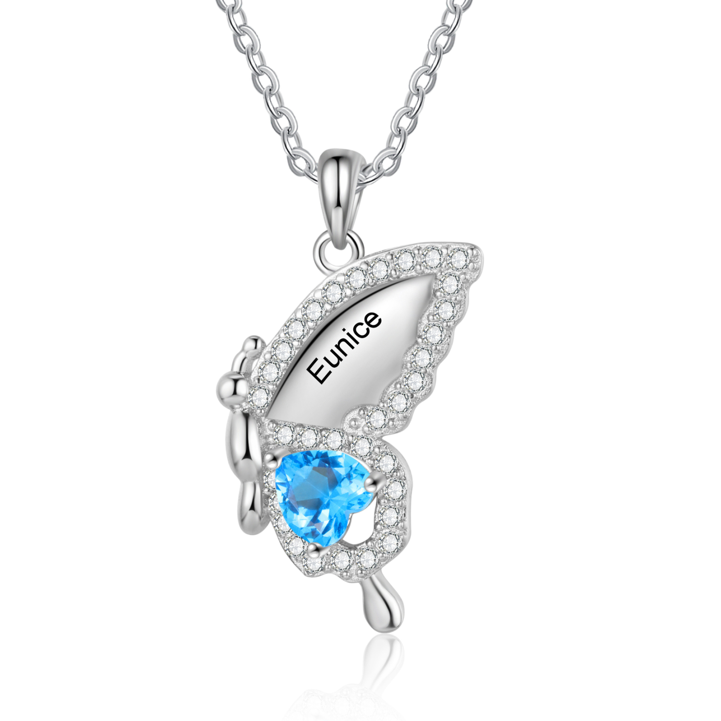 Collares Mariposa con 2 Nombres Personalizado 2 Piedras de Nacimiento-Jessemade ES