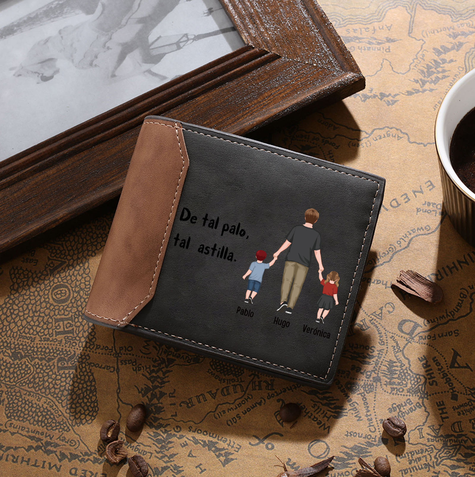 A mi papá-Cartera, billetera clásica siluetas 2-3 nombres personalizados para hombre monedero-Jessemade ES