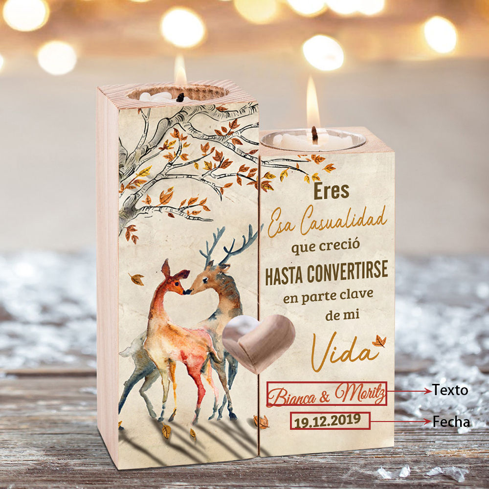 Candelero para pareja de madera de dos piezas sin candela con texto y fecha personalizados-Jessemade ES