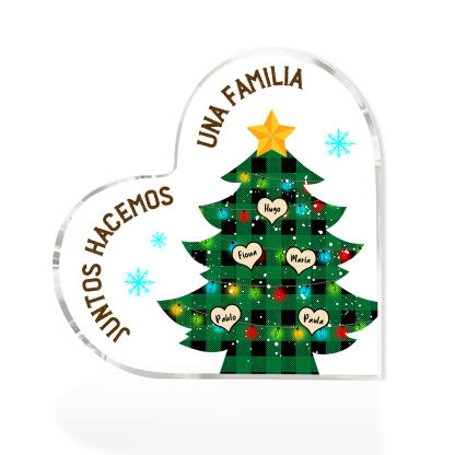 Navidad - Placa de acrílico en forma de corazón árbol con luces con 5 nombres personalizados-Jessemade ES