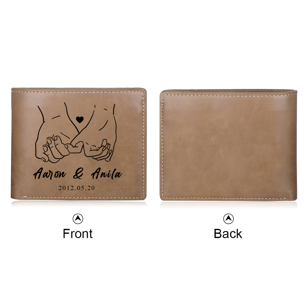 Cartera, billetera dedos cogidos para pareja personalizada con 2 nombres y fecha-Jessemade ES