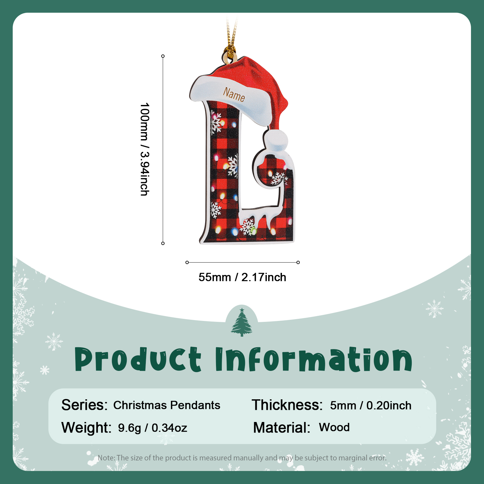 Navidad-Ornamentos Navideños de Madera Letra 1 Nombre Personalizado