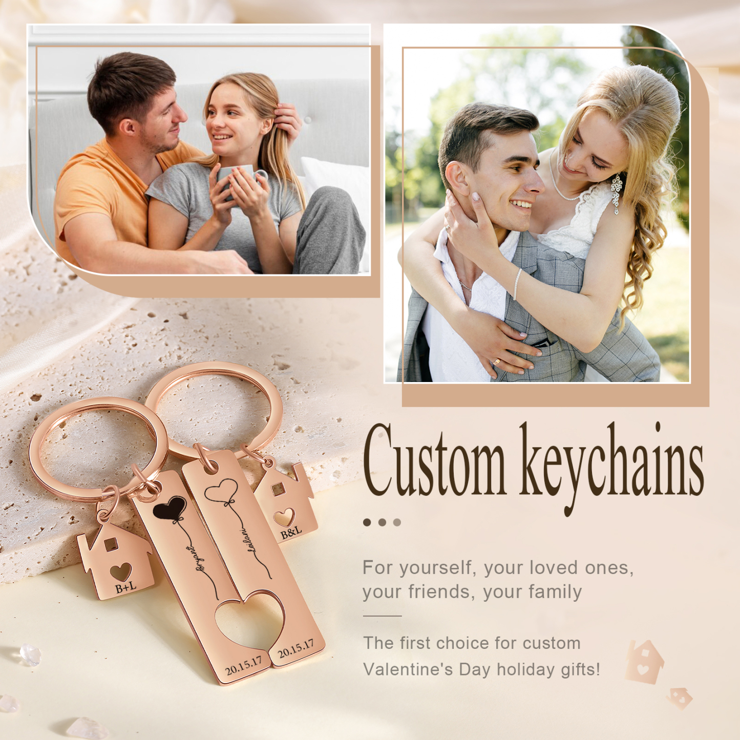 Llavero para pareja corazones 2 nombres, 2 letras personalizados con fecha dije de casa-Jessemade ES