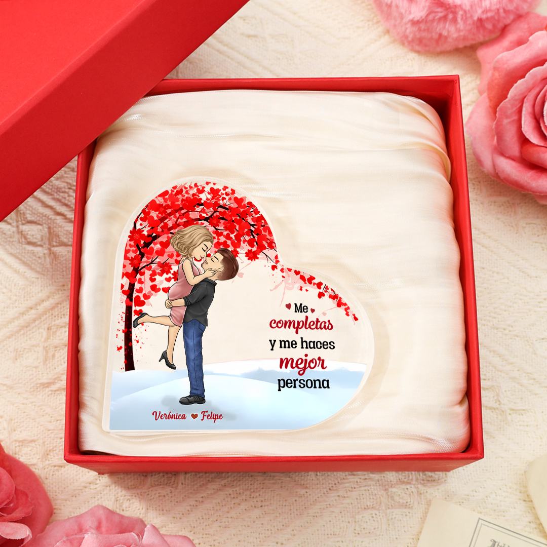 Placa de acrílico en forma de corazón para pareja con 2 nombres y figuras personalizados | Jessemade