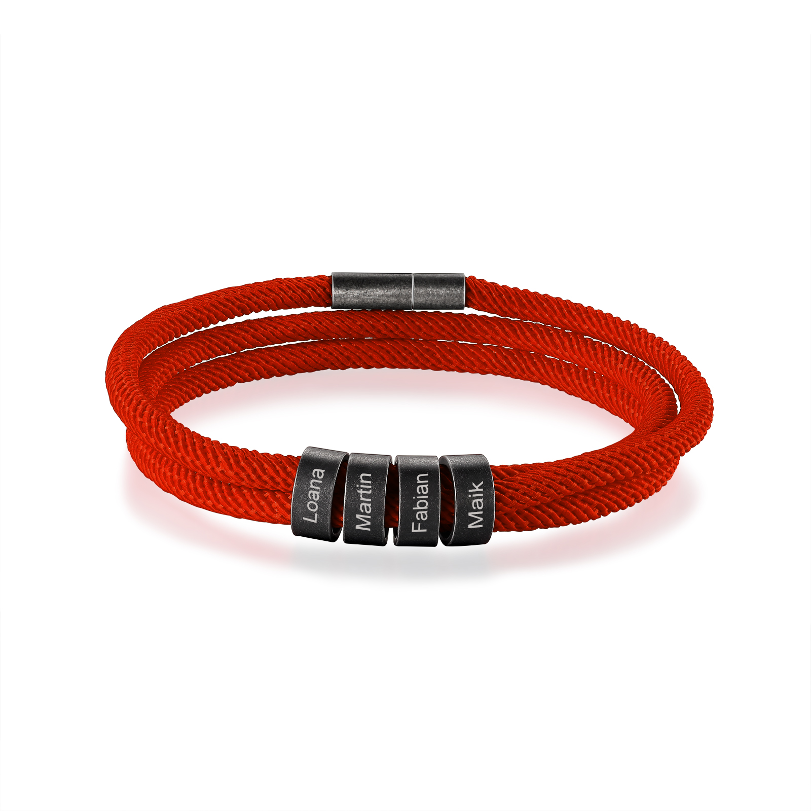 Pulsera de triple cuerda hilo rojo con 4 aros 4 nombres personalizados pulsera de hombre -Jessemade ES