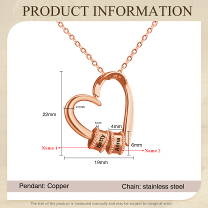 Collar colgante de corazón con 2 nombres personalizados en 2 aros-Jessemade ES