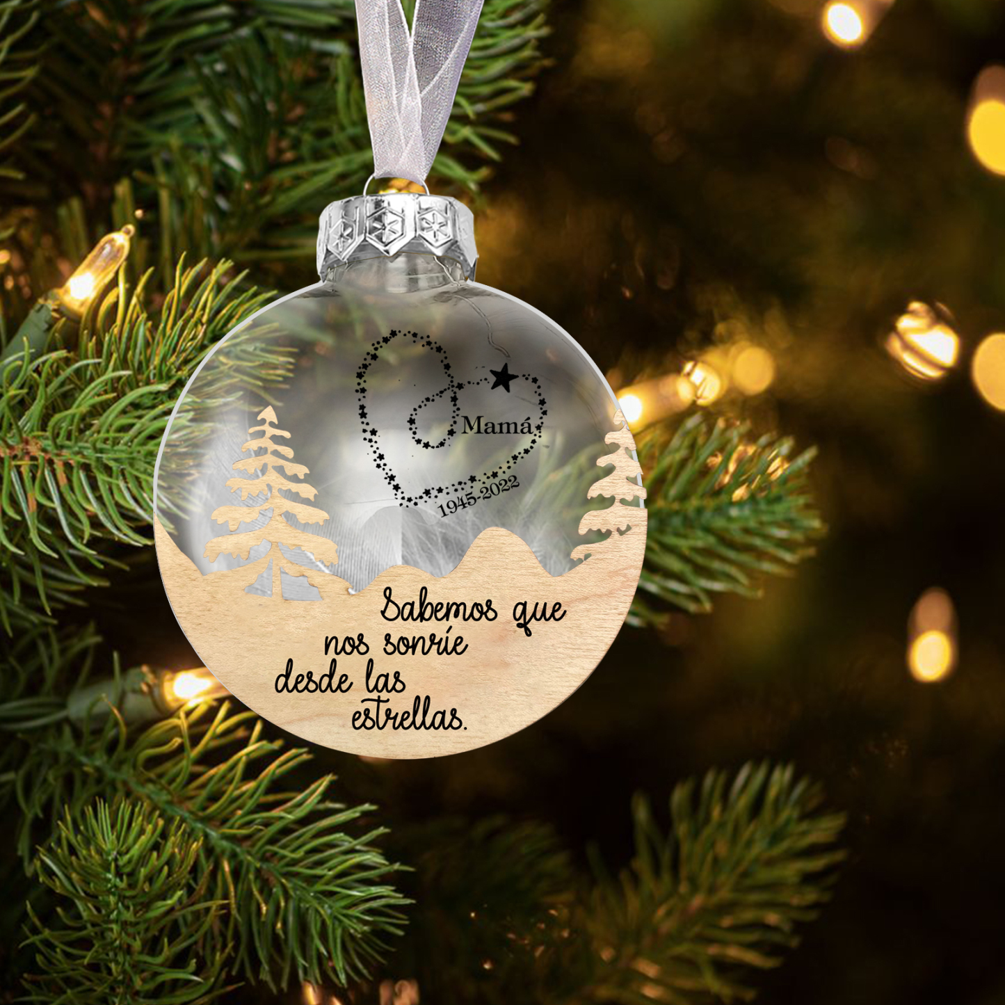 Bola navideña conmemorativa Adorno de Navidad nombre y años personalizados con pluma -Jessemade ES