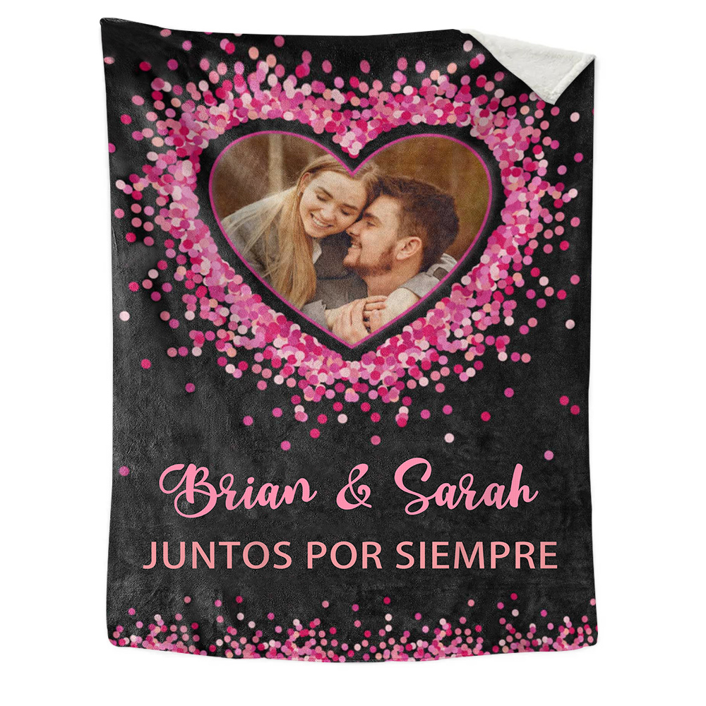 Pareja-Manta de buen calidad de corazones conectados personalizada con nombres y foto-Jessemade ES