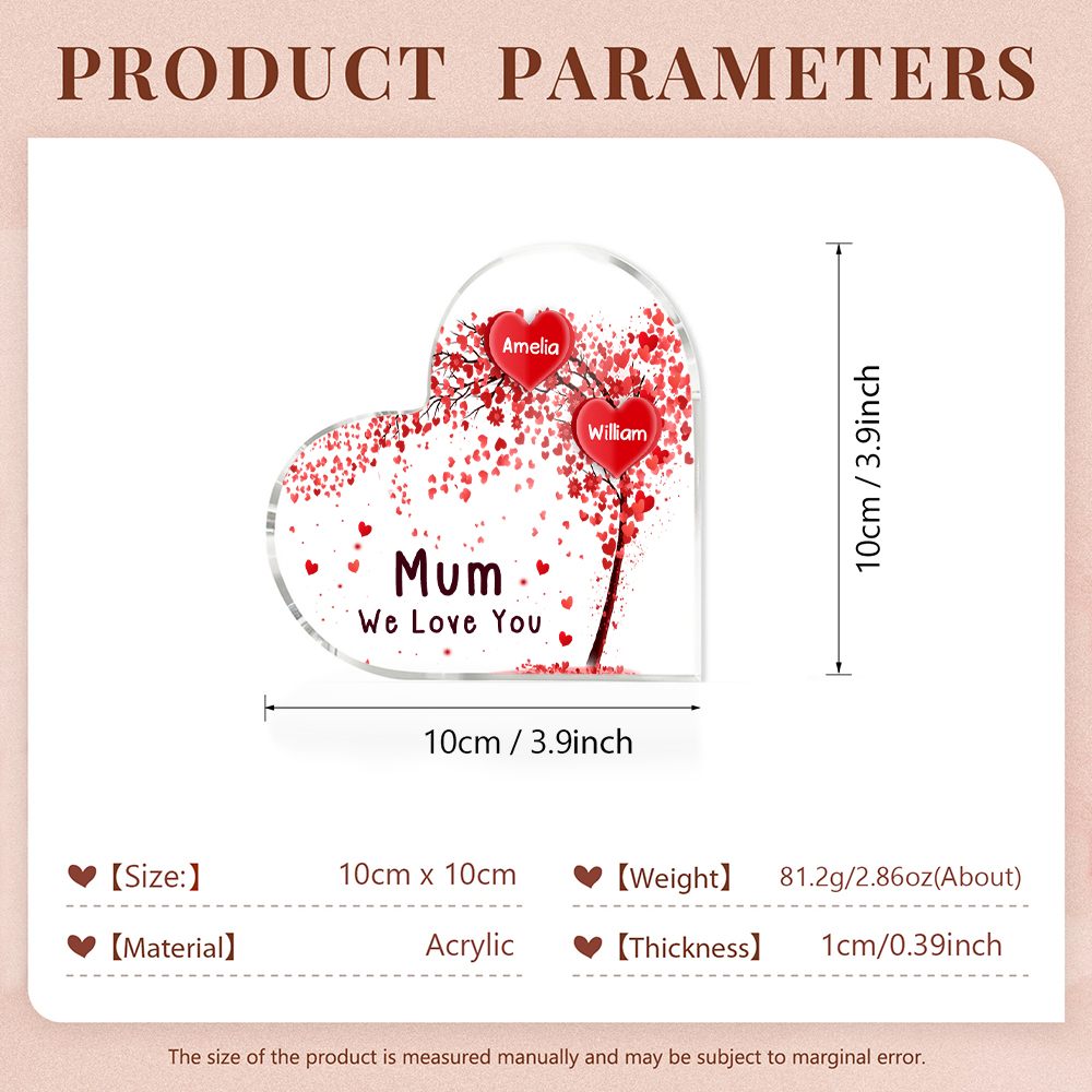 A mi mamá/abuela-Placa de acrílico "Corazones" en forma de corazón 2 nombres y 1 texto personalizados-Jessemade ES