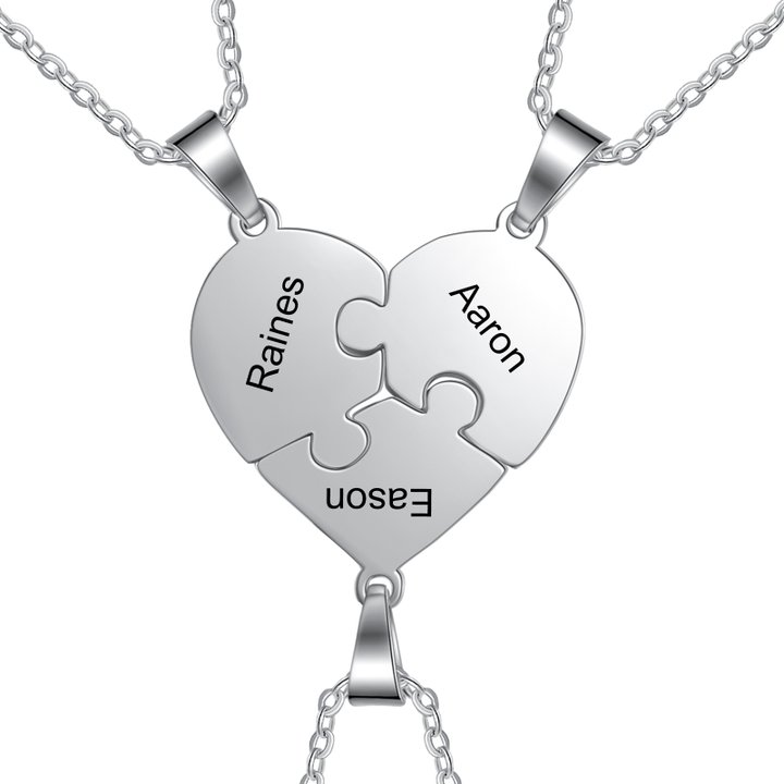 Collares de corazón 3 piezas de rompecabezas 3 nombres personalizados-Jessemade ES