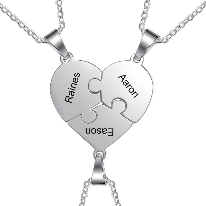 Collares de corazón 3 piezas de rompecabezas 3 nombres personalizados-Jessemade ES