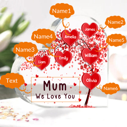 A mi mamá/abuela-Placa de acrílico "Corazones" en forma de corazón 6 nombres y 1 texto personalizados-Jessemade ES