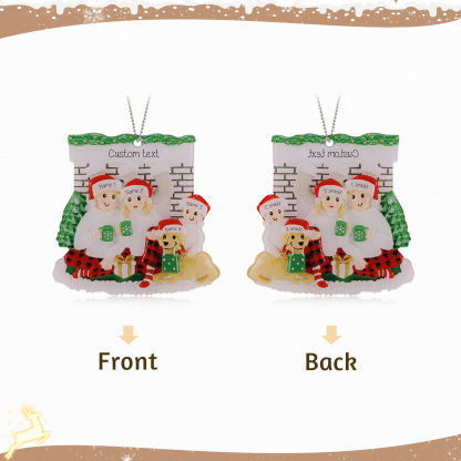 Navidad-Muñecos Ornamentos Navideños Familia con Perro 4 Nombres y Texto Personalizados