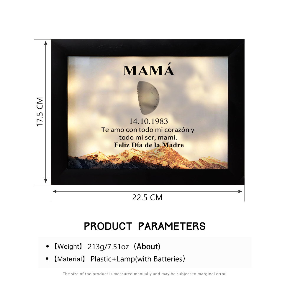 A mi mamá-Marco de luna del día que nació personalizado con fecha y texto con lámpara-Jessemade ES