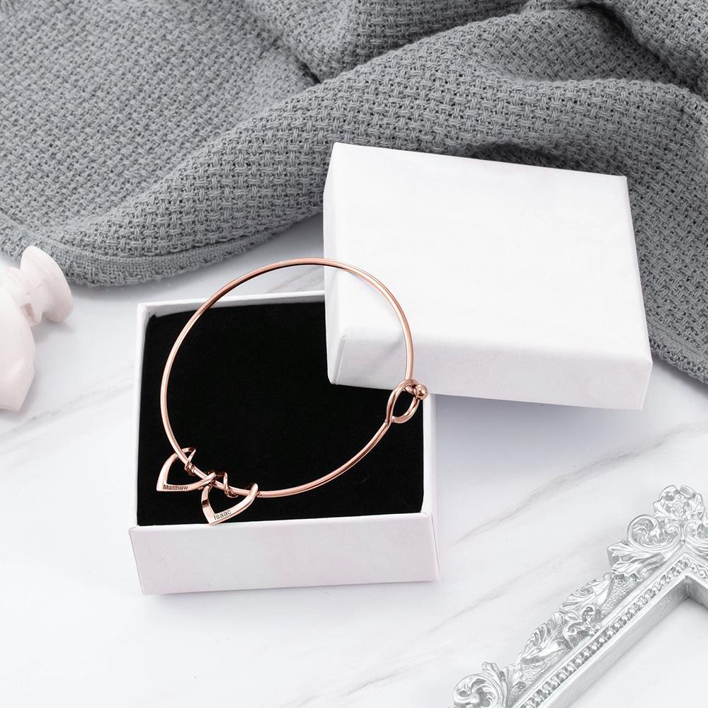 Pulsera con 2 nombres personalizados en 2 dijes de corazón-Jessemade ES
