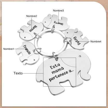 A mi mamá/abuela - Llavero con 4 nombres personalizados en elefantes con texto-Jessemade ES