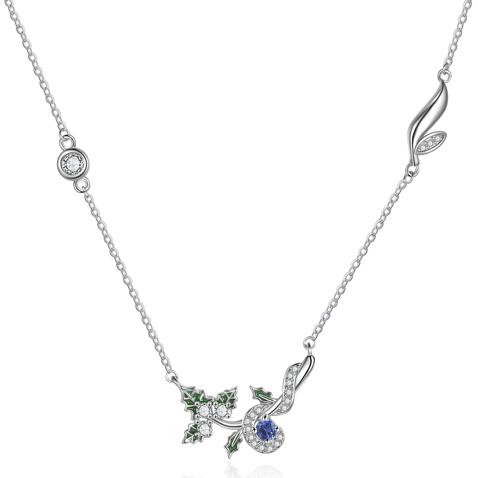 Collar de flor de diciembre acebo con nombre personalizado y piedra de nacimiento-Jessemade ES