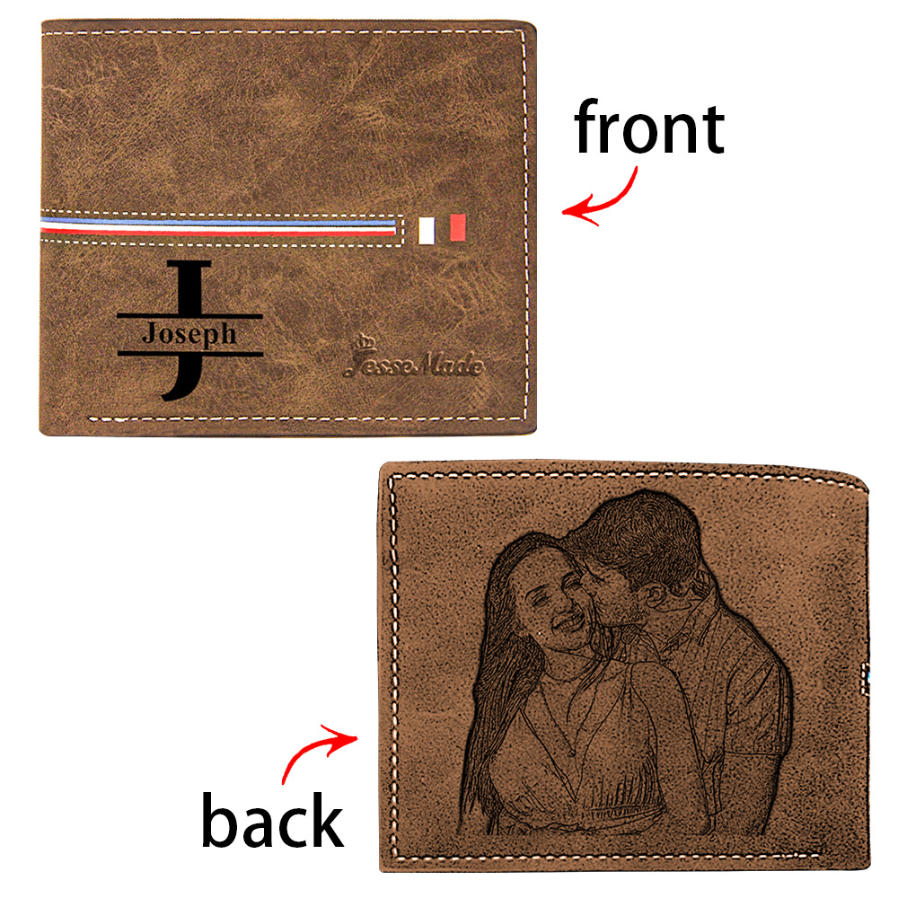 Cartera, billetera personalizada con 1 foto, 1 nombre y 1 letra monedero para hombre-Jessemade ES