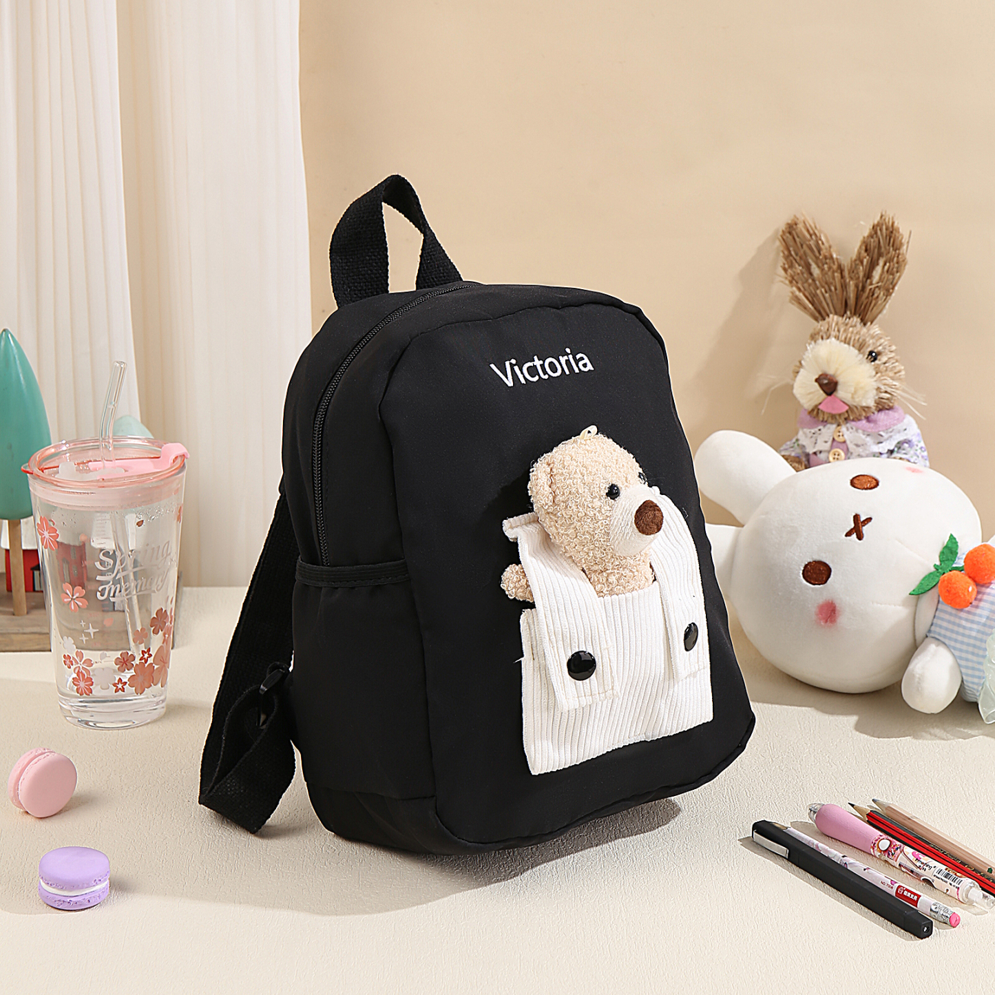 Mochilas escolares para los niños con peluche de oso con nombre personalizado bordado