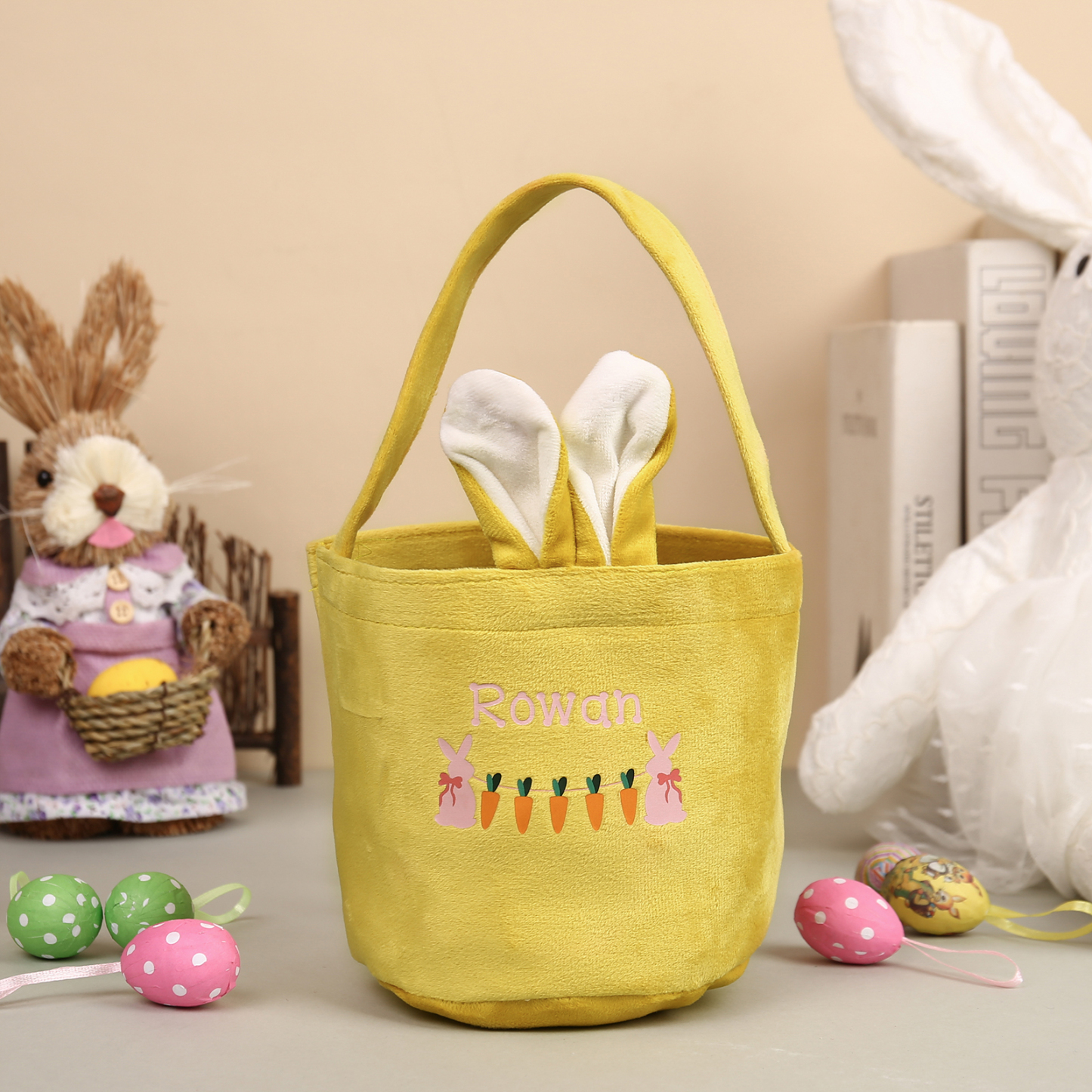 Pascua-Bolsa de conejo con 1 nombre personalizado-Jessemade ES