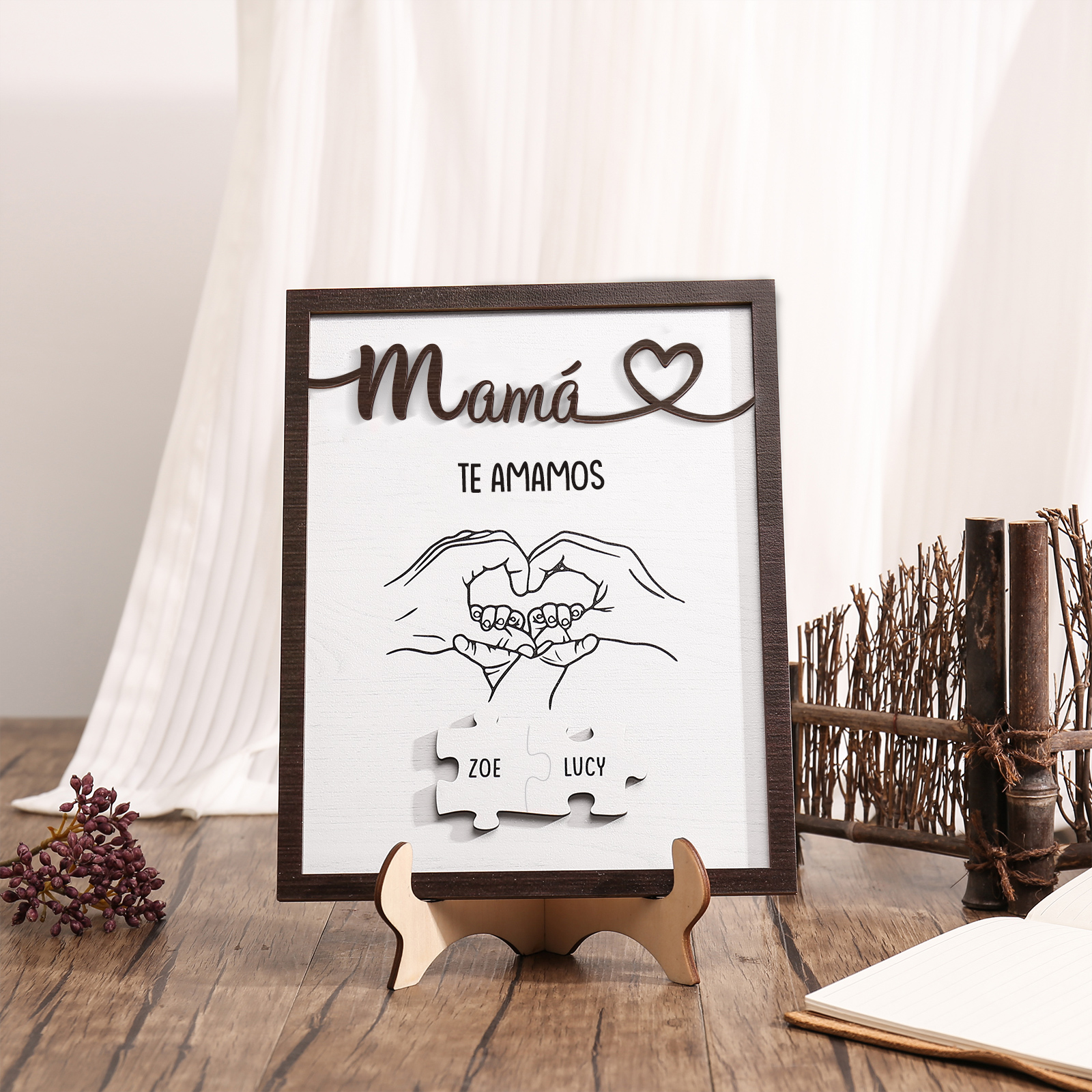 A mi mamá-Adorno 2-6 nombres y 1 texto personalizados decoración de madera rompecabezas-Jessemade ES