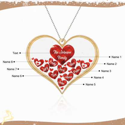 Navidad-Ornamento navideño de acrílico corazones con 8 nombres y 1 texto personalizados