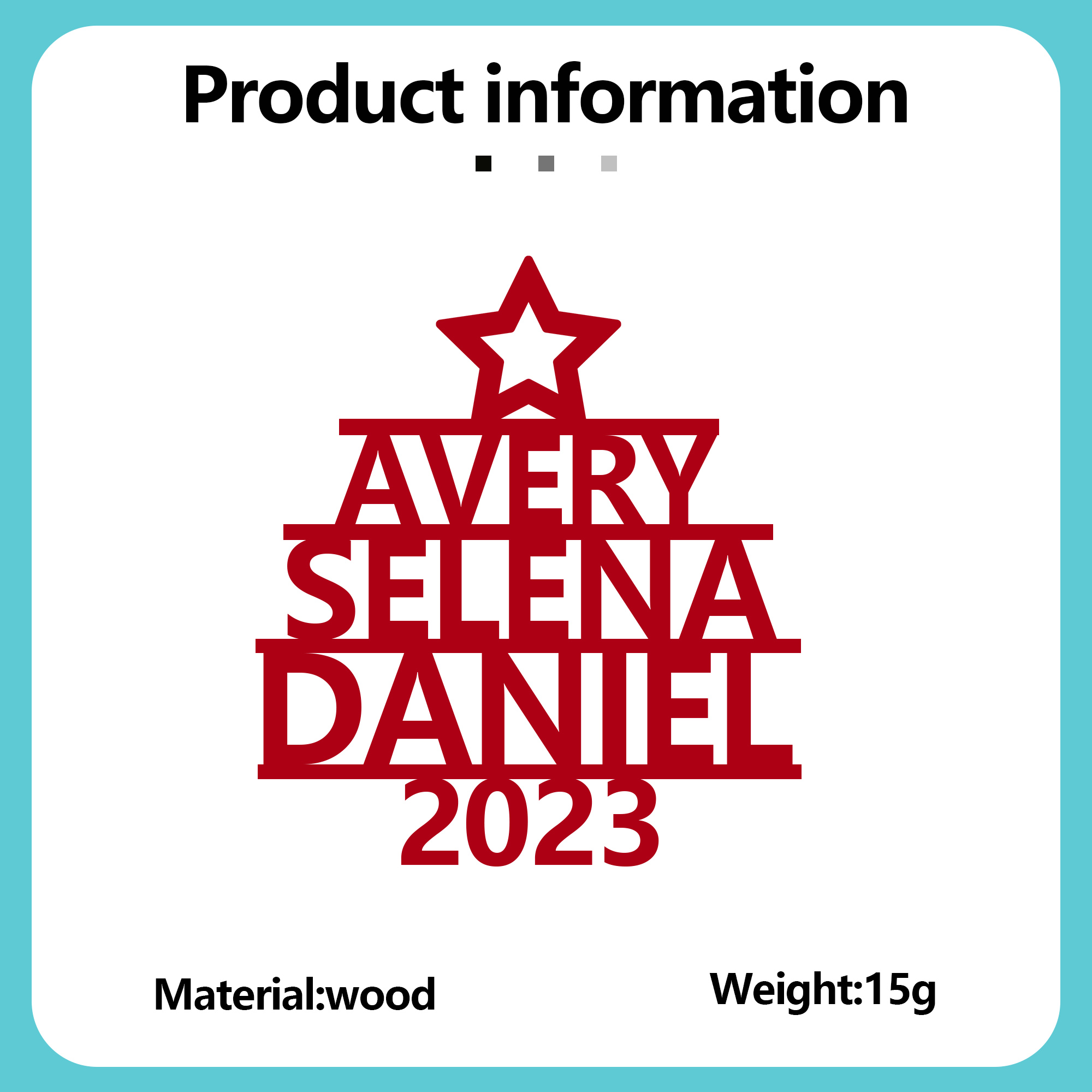 Navidad-Ornamento navideño de madera árbol de nombres con 3 nombres y año personalizados