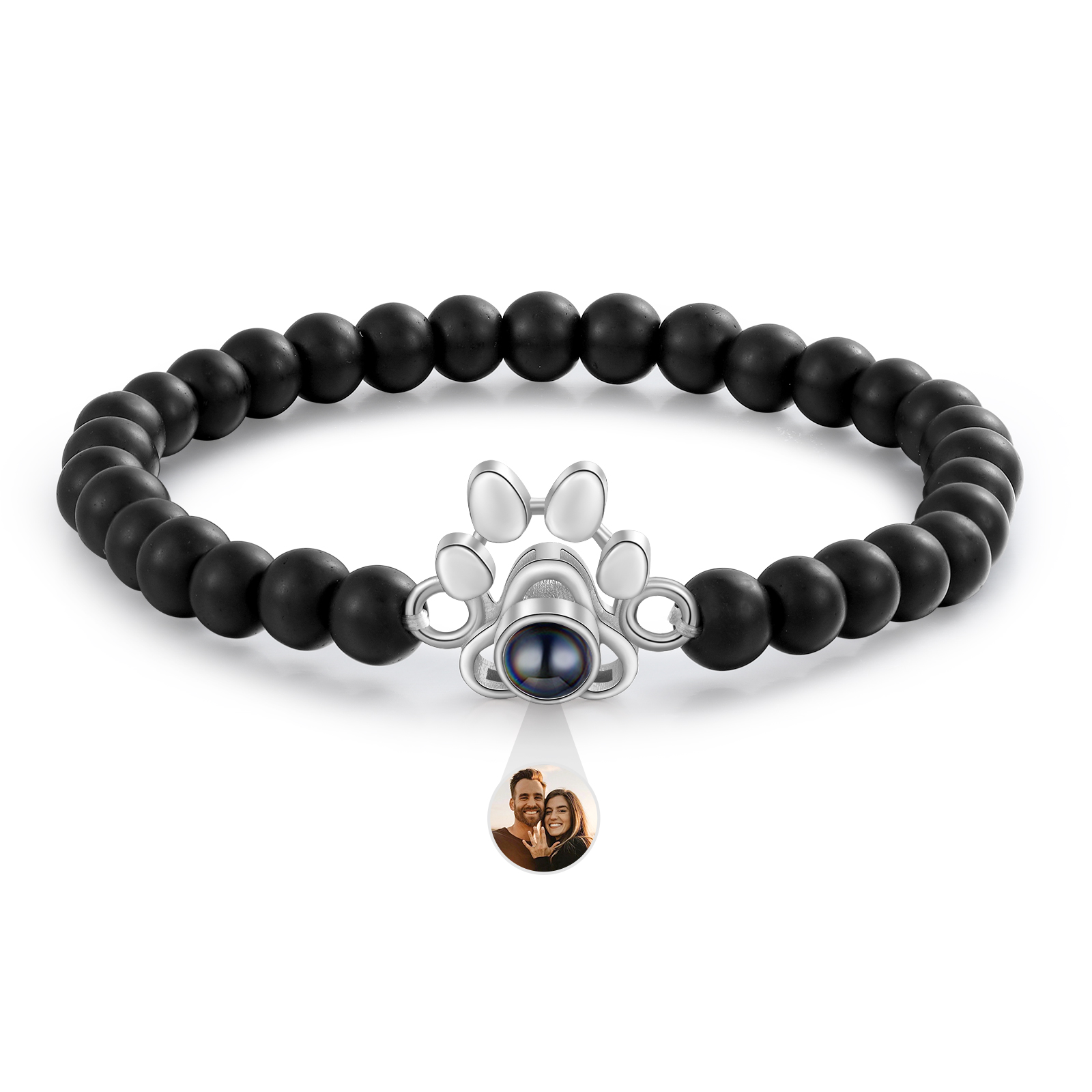 Pulsera de turquesa sintética con proyección de foto en color con dije de pata-Jessemade ES