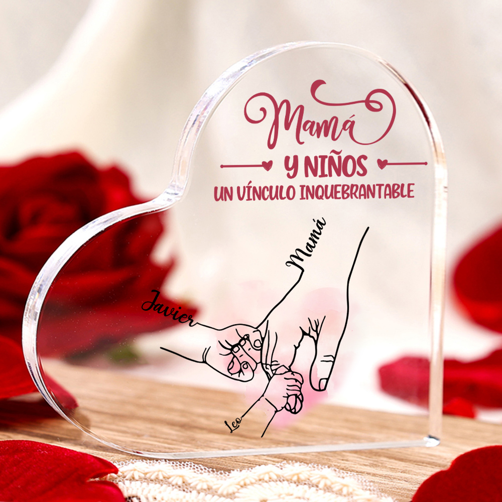 A mi mamá-Placa de acrílico en forma de corazón mano y manitas 1-5 nombres personalizados-Jessemade ES