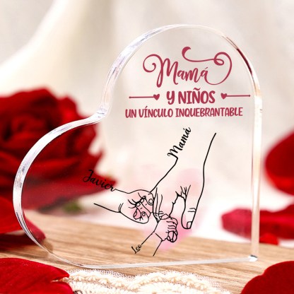 A mi mamá-Placa de acrílico en forma de corazón mano y manitas 1-5 nombres personalizados-Jessemade ES