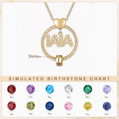 Collar a abuela con colgante de "IAIA" con 1 nombre y 1 piedra de nacimiento personalizados | Jessemade-Jessemade ES