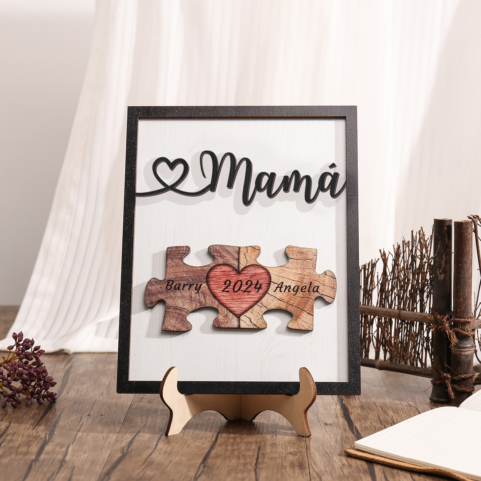 A mi mamá-Adorno 2-6 nombres y año personalizados decoración de madera rompecabezas-Jessemade ES