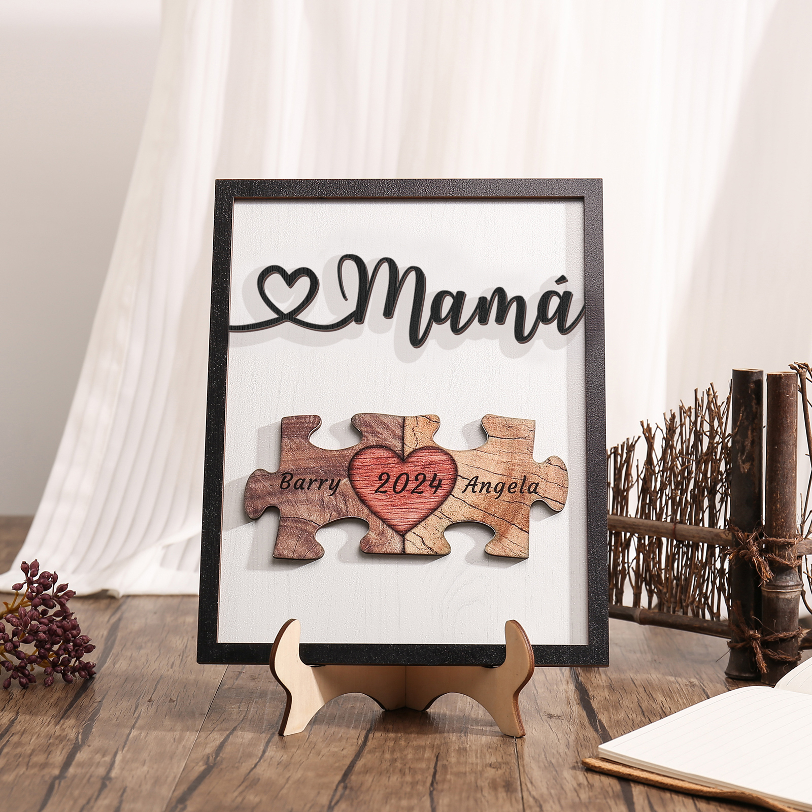 A mi mamá-Adorno 2-6 nombres y año personalizados decoración de madera rompecabezas-Jessemade ES