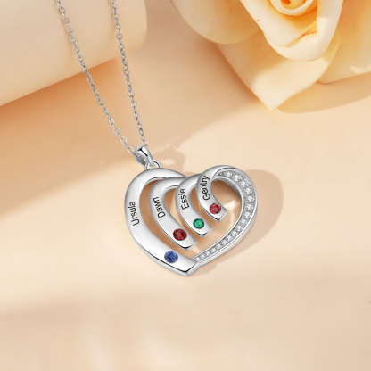 Collar en corazón con 2-5 nombres personalizados y 2-5 piedras de nacimiento-Jessemade ES
