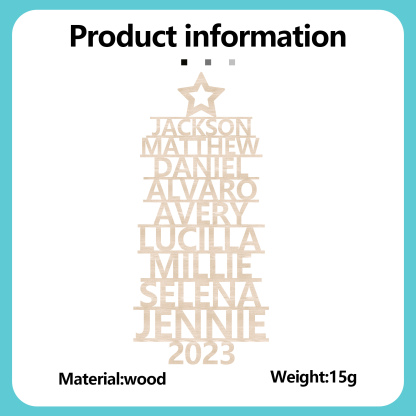 Navidad-Ornamento navideño de madera árbol de nombres con 9 nombres y año personalizados