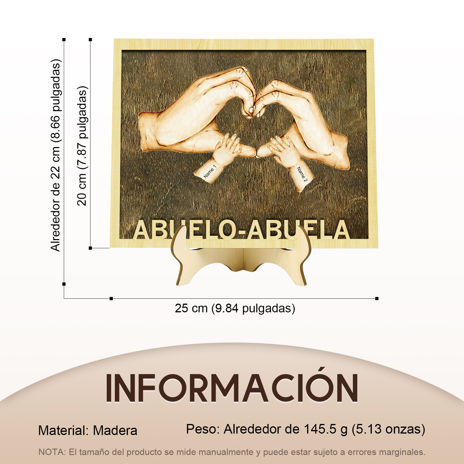 A mi abuela/abuelo-Adorno 2-8 nombres personalizados decoración de madera mano con mano-Jessemade ES